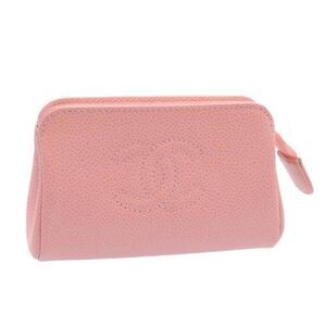CHANEL COCO Mark Coin Purse Pouch Leather Pink CC